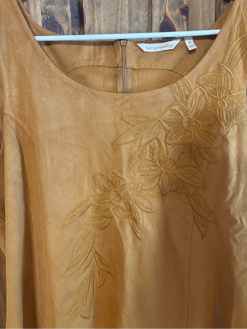 Soft Surroundings Tan Suede Boho Embroidered Sleeveless Top XL - Picture 3 of 14